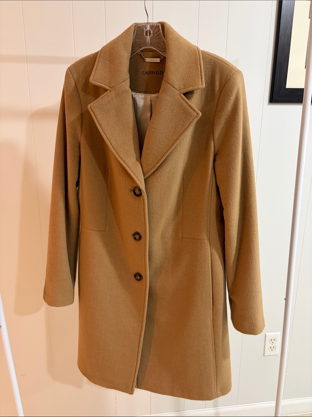 Calvin Klein Camel Wool-Blend Single-Breasted Trench Coat